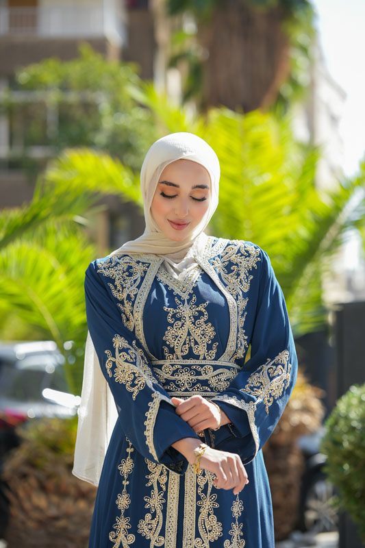 Navy Gold Embroidery Caftan