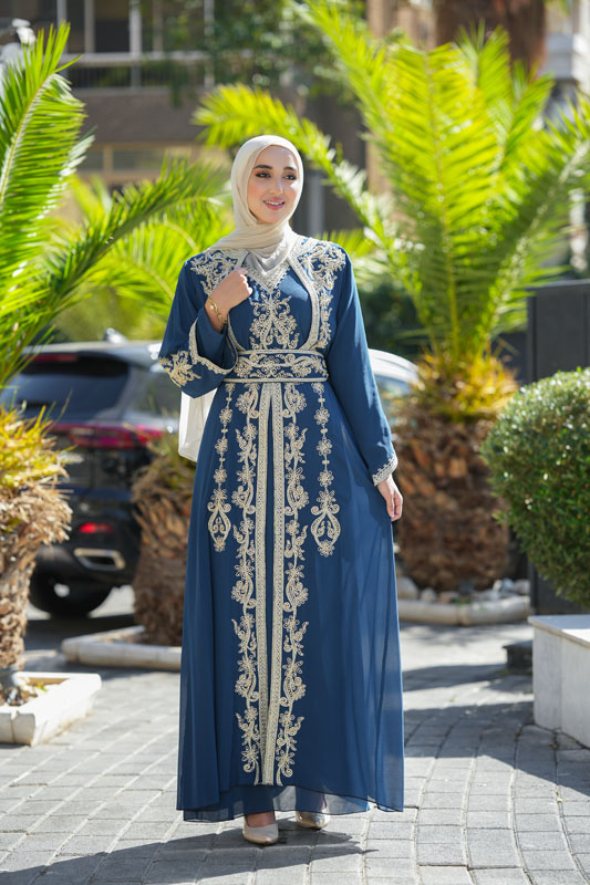 Navy Gold Embroidery Caftan