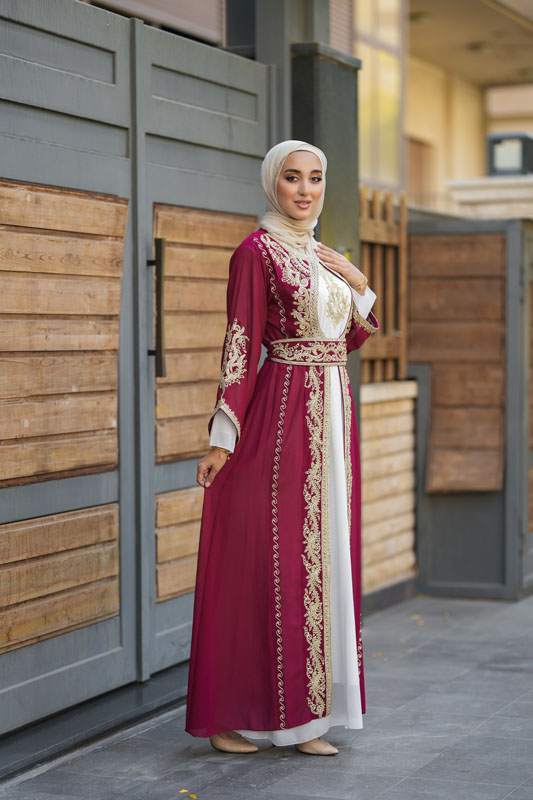 Burgundy Gold Embroidery Caftan